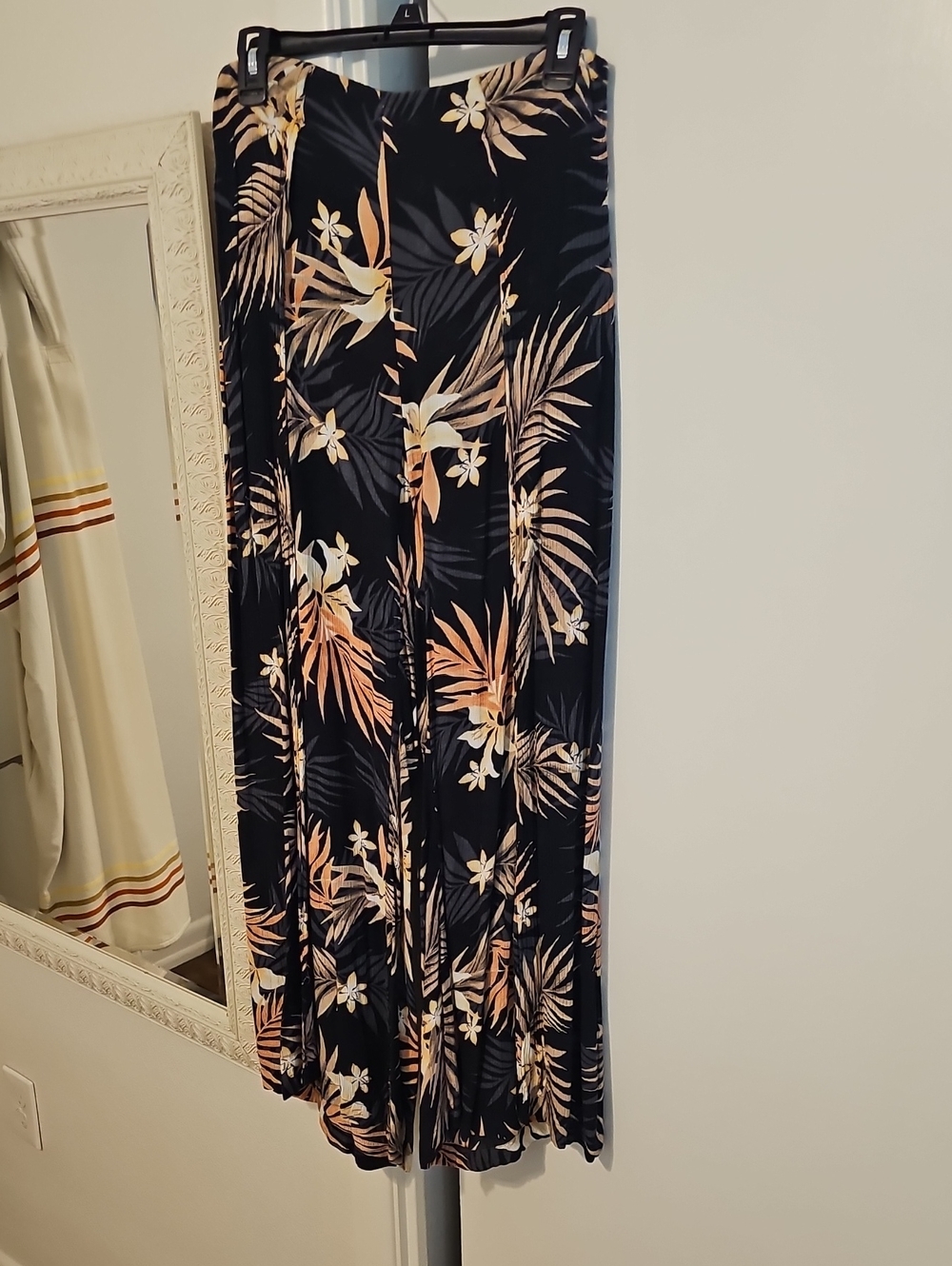 Black Tropical Print Maxi Skirt - Women's Floral Palazzo